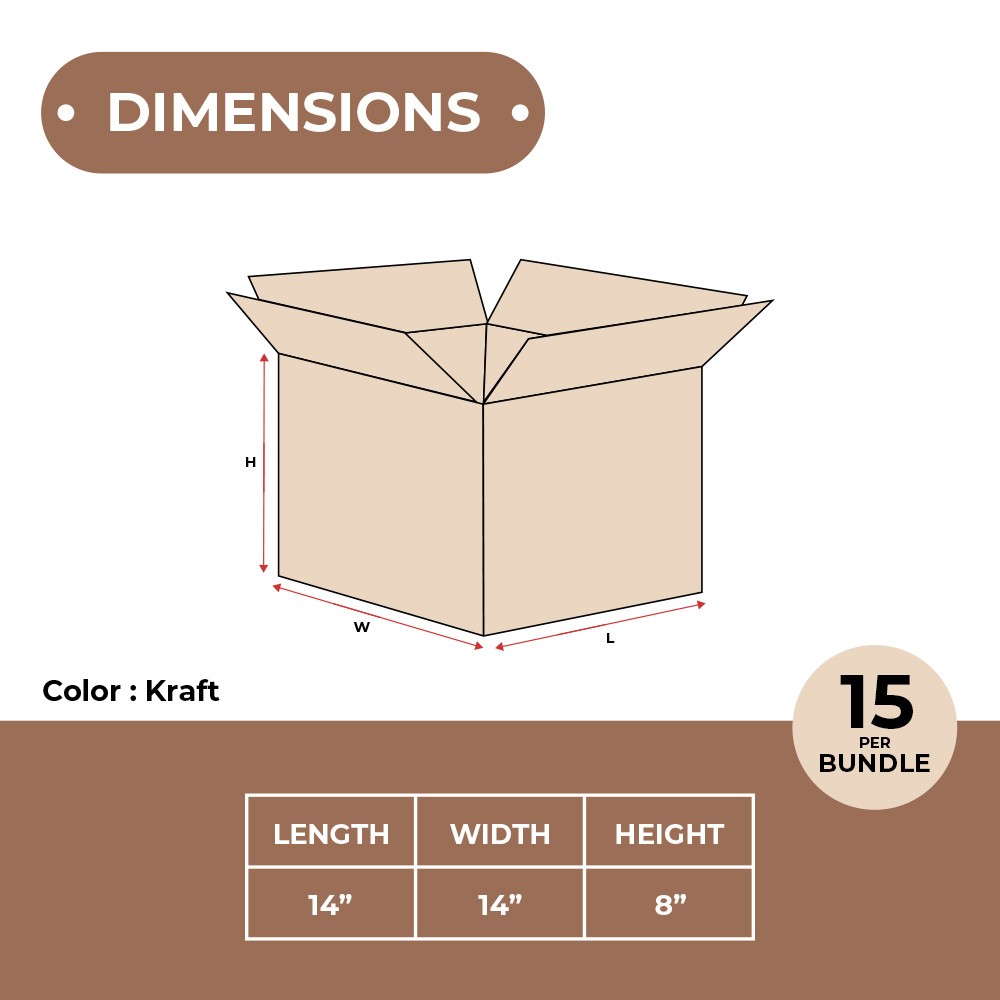 14 x 14 x 8″ Double Wall Boxes Heavy Duty ECT-48 Brown Shipping Boxes 15 Boxes
