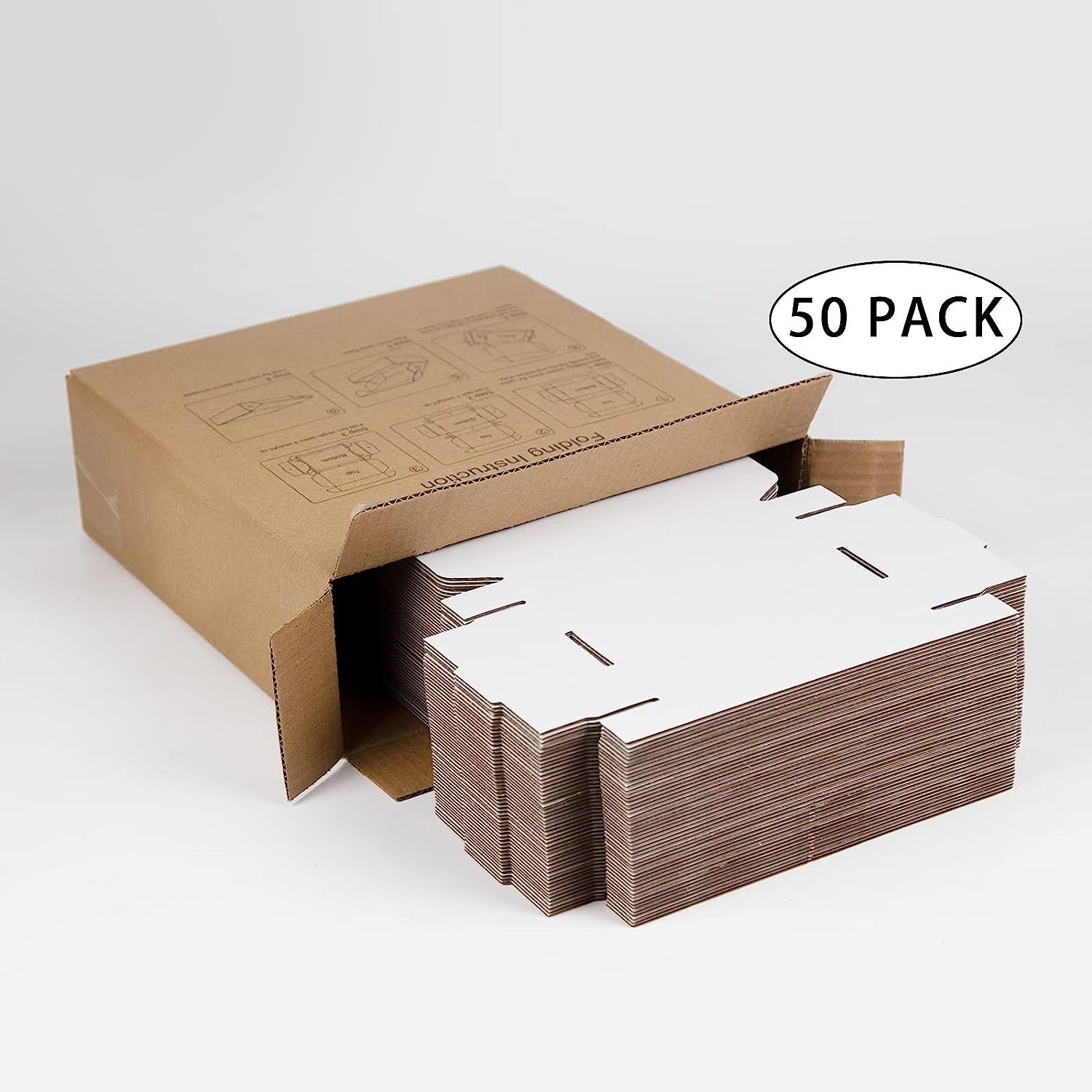 50 Pack 4x4x2, 6x4x1, 4x4x1 Small Shipping Boxes White or Brown Corrugated Box