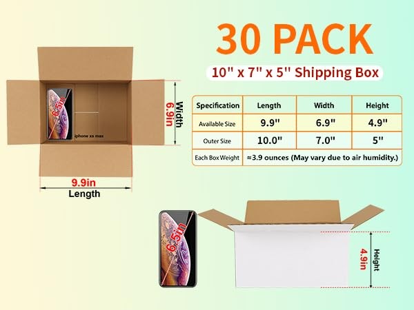 10x7x5 Shipping Boxes Set of 30, White Corrugated Cardboard Mailer Box for Pa…