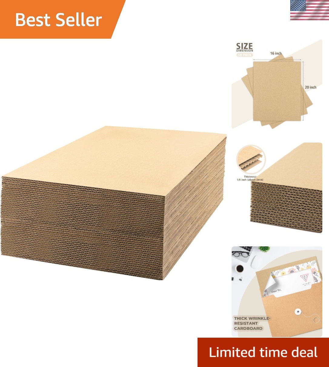 50 pack 16×20 Corrugated Cardboard Sheets Cardboard Inserts Flat Cardboard La…
