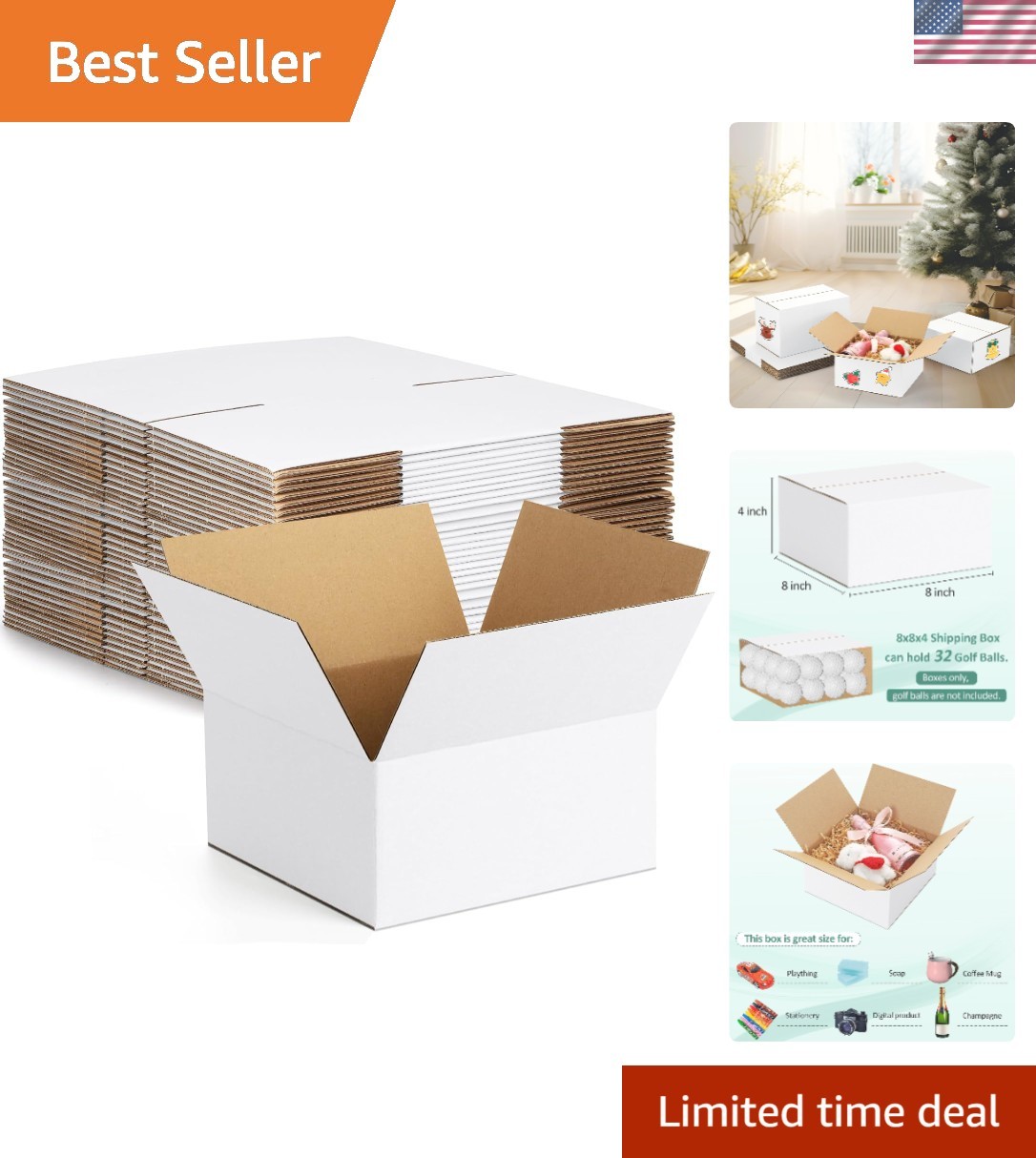 Brand New 8x8x4 Shipping Boxes – White – 30 Pack