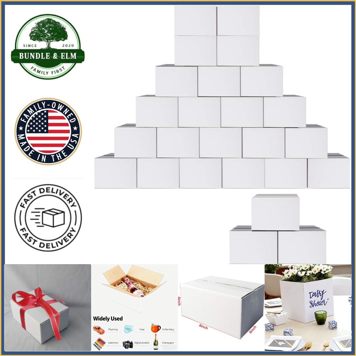 White Shipping Boxes 8x6x4, Durable Cardboard Packaging for Small Business