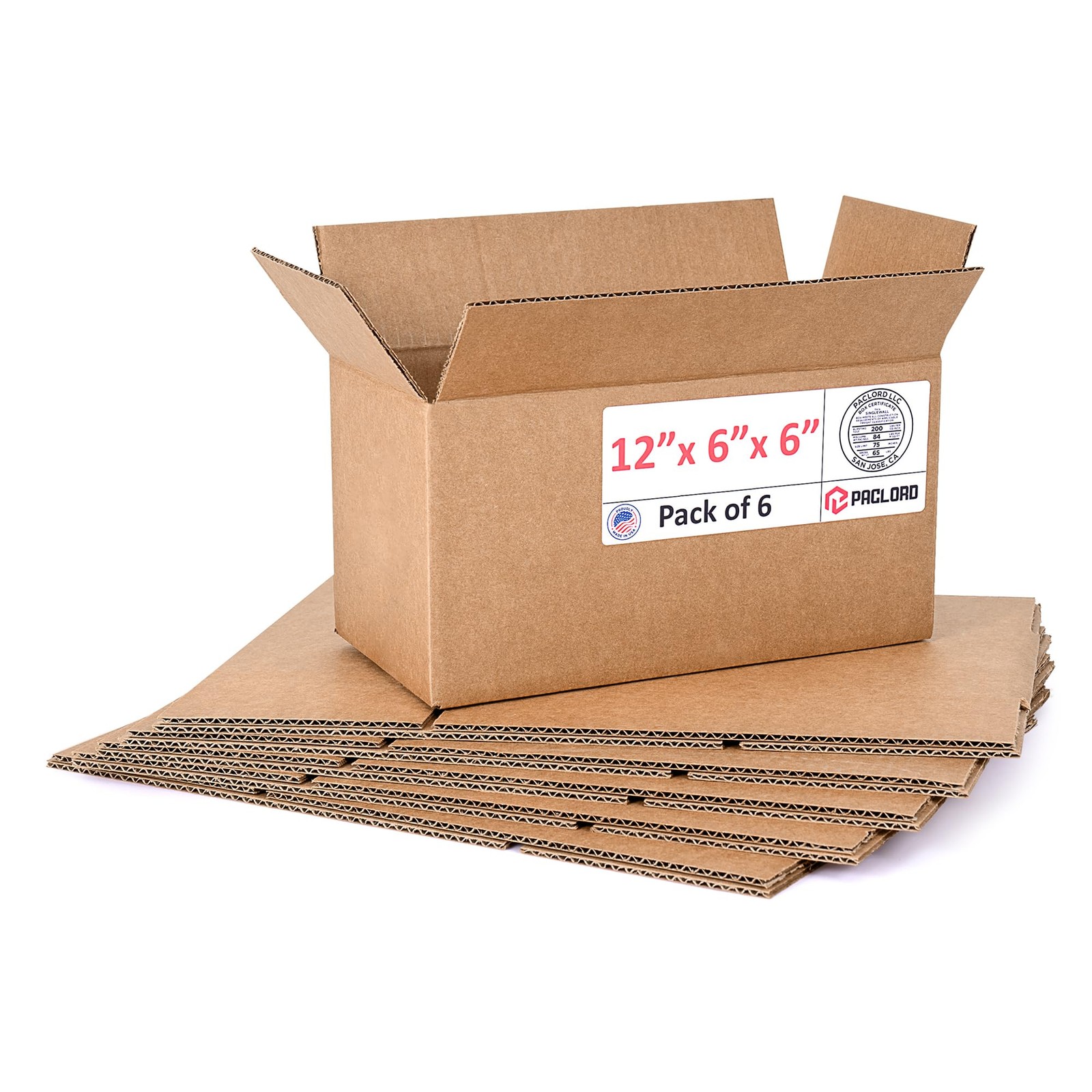 Medium Cardboard Boxes 12″L x 6″W x 6″H (Pack of 6) – USA-Made Packing Boxes …