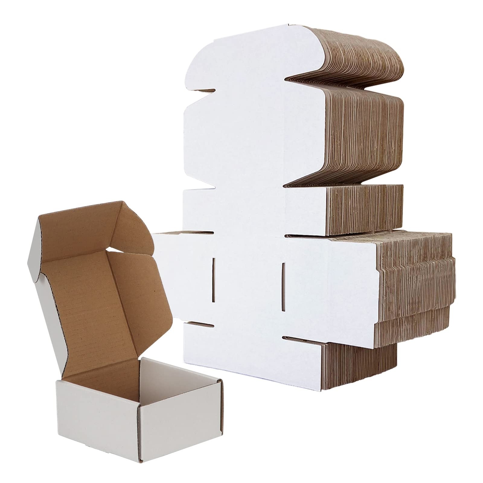 4x4x2 Shipping Boxes Set of 100, White Small Corrugated Cardboard Box, Mailer…