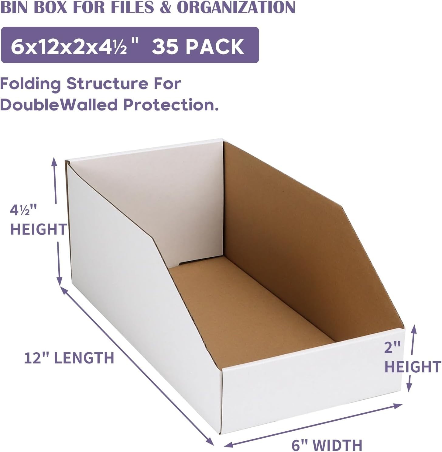 Versatile 35 Corrugated Bins – 12x6x4.5 Inch Organizers for Home & Office