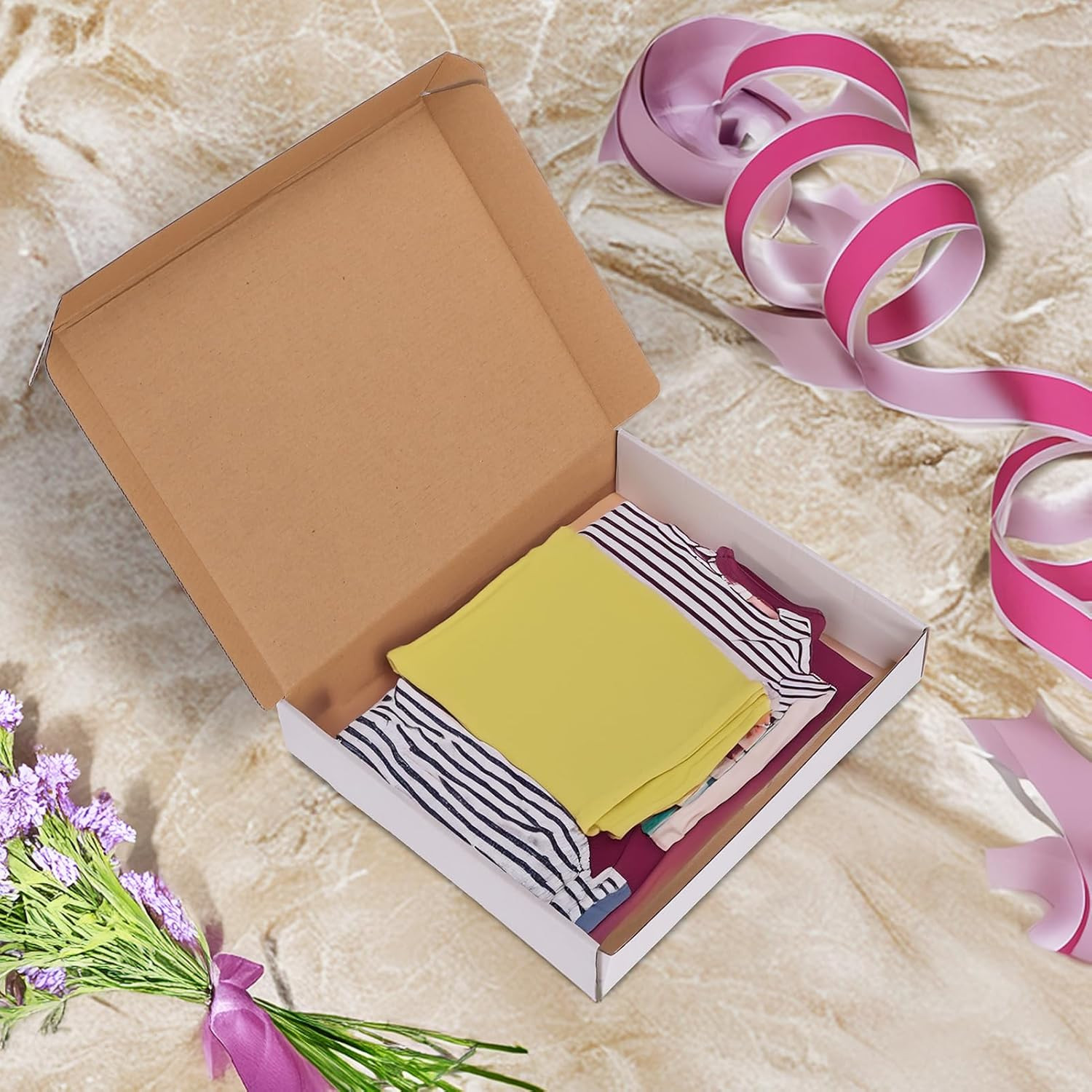 12X10X2 Inches Shipping Boxes Set of 25, White Corrugated Cardboard Box Literatu