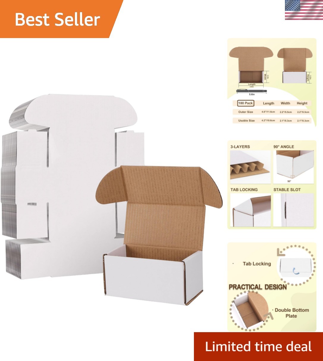Sturdy 100 Pack White Shipping Boxes 4.6×2.2×2.2 for Reliable Small Item Mailing