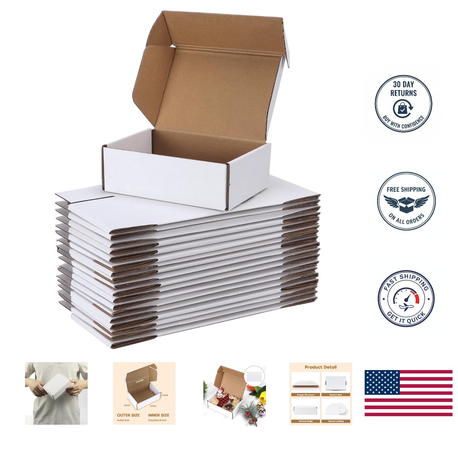 Lightweight 25 Pack White Cardboard Shipping Boxes 6x4x2 Inch – Securely Packing