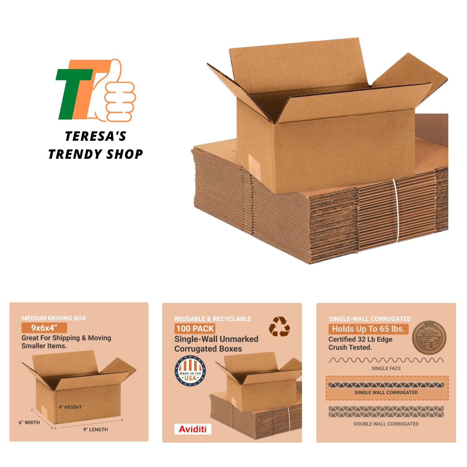 Small Shipping Boxes 9″L x 6″W x 4″H 100-Pack Heavy Duty Corrugated Cardboard…