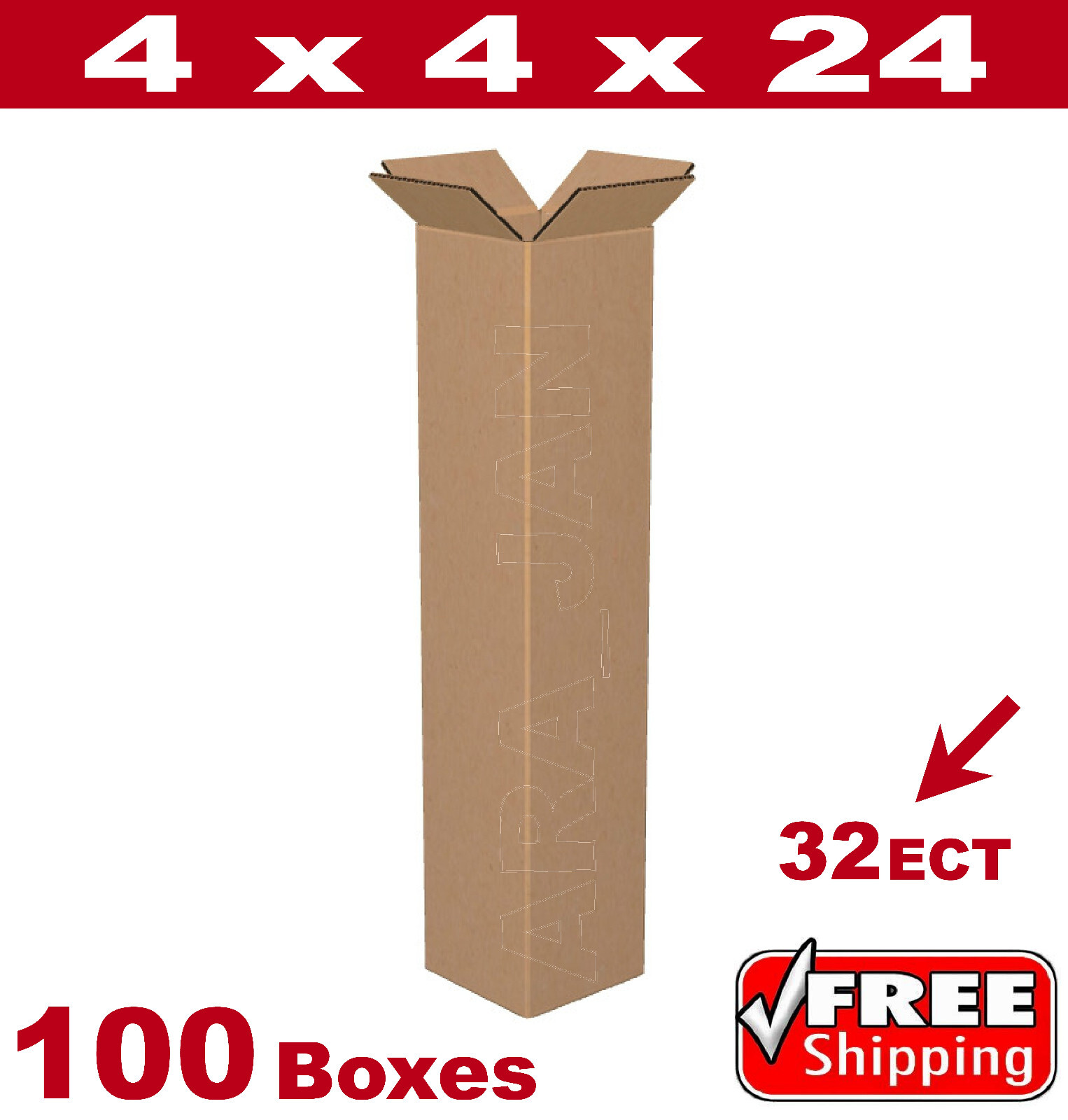100 4x4x24 Cardboard Mailing Packing Shipping Box 200# /32 ECT Corrugated Carton