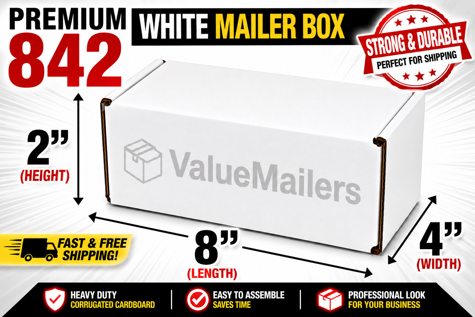 8 x 4 x 2 White Corrugated SHIPPING Mailer Packing Storage Box Boxes 100 To 500