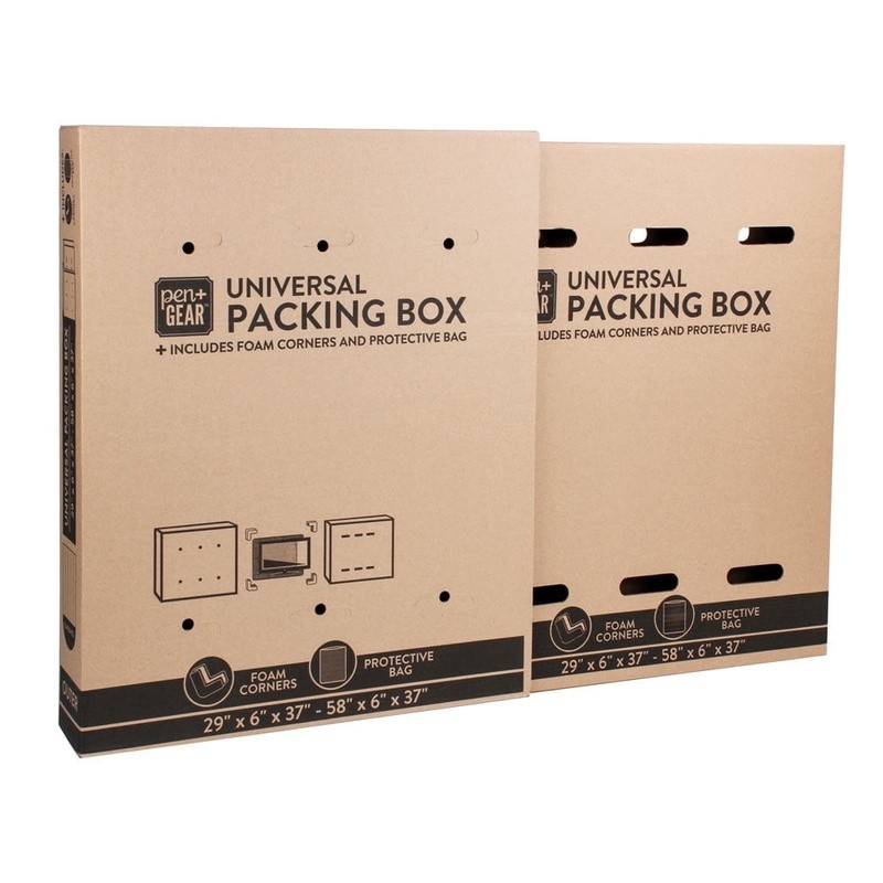 Universal Moving Box with Cushioning Fits TVs up to 65″, 2 Count