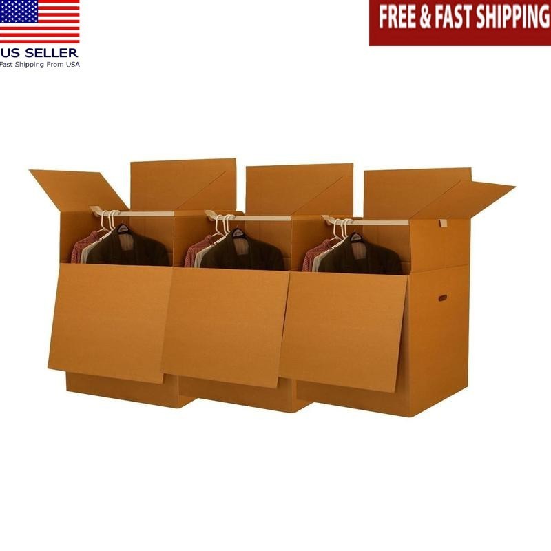 Tall Wardrobe Moving Boxes 3 Pack Space Saving Heavy-Duty Apparel Storage New