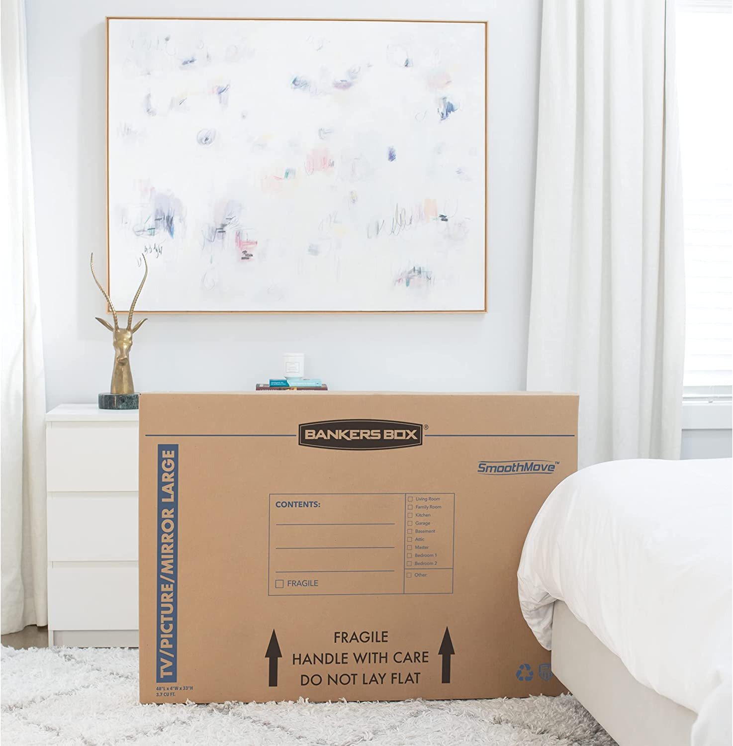 Large Moving Box, up to 55″ Tv/Picture/Mirror, 4-Pack, 48 X 4 X 33 Inches (77113