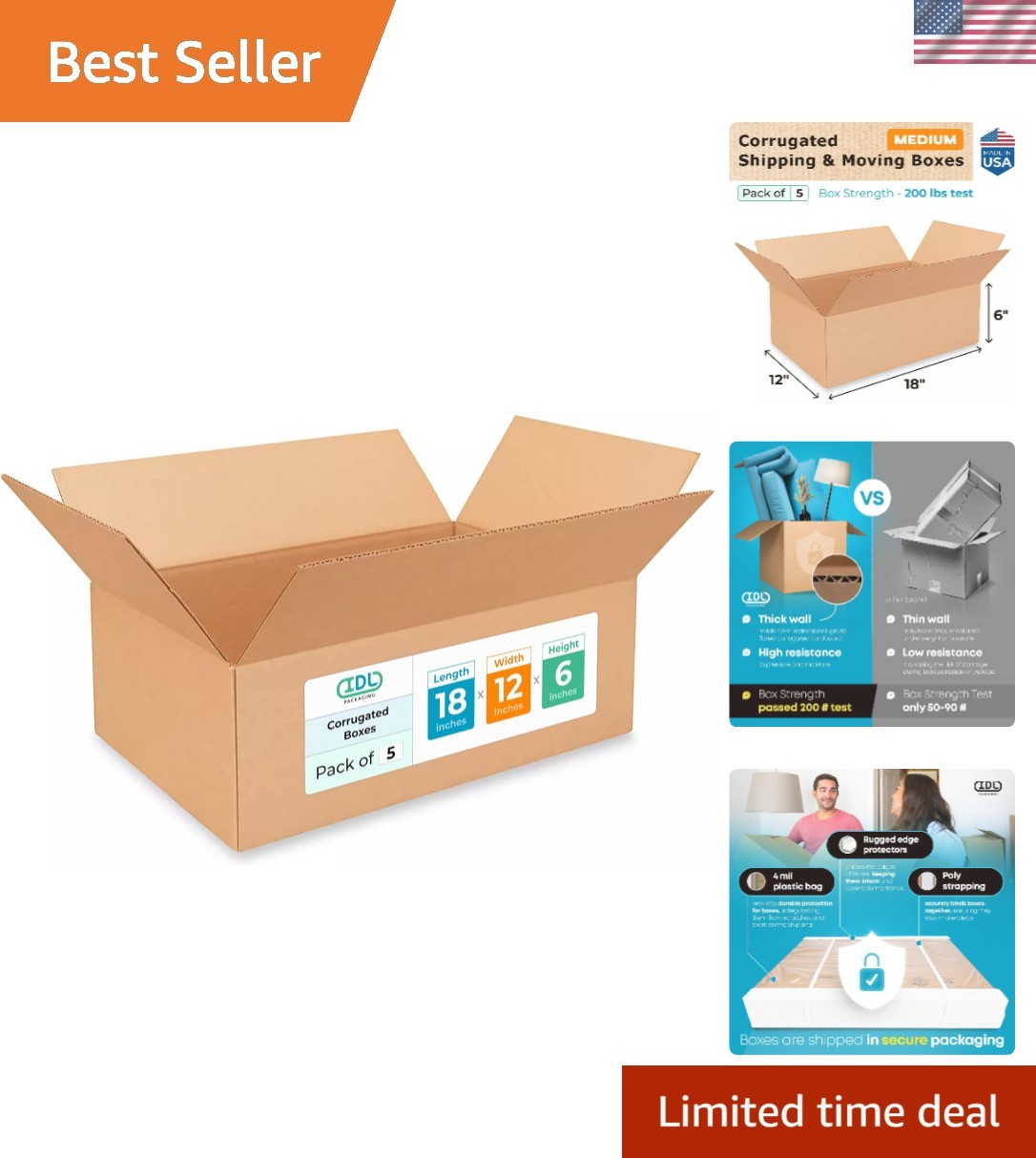 Brand New Shipping Boxes – Pack of 5 – Medium Kraft Corrugated