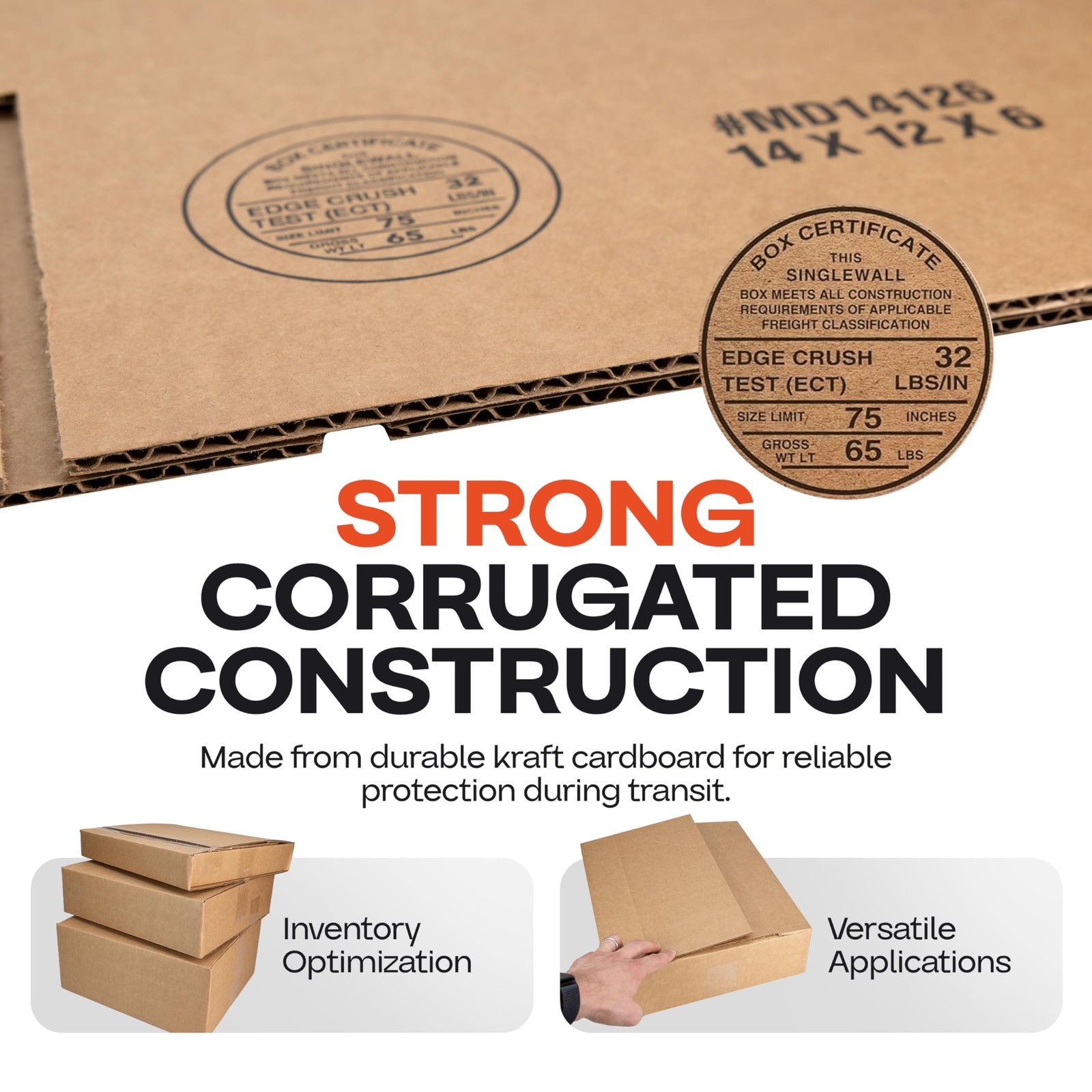 Multi-Depth Corrugated Shipping Boxes, 14″L x 12″W x 6″H, Pack of 5 – USA-Mad…