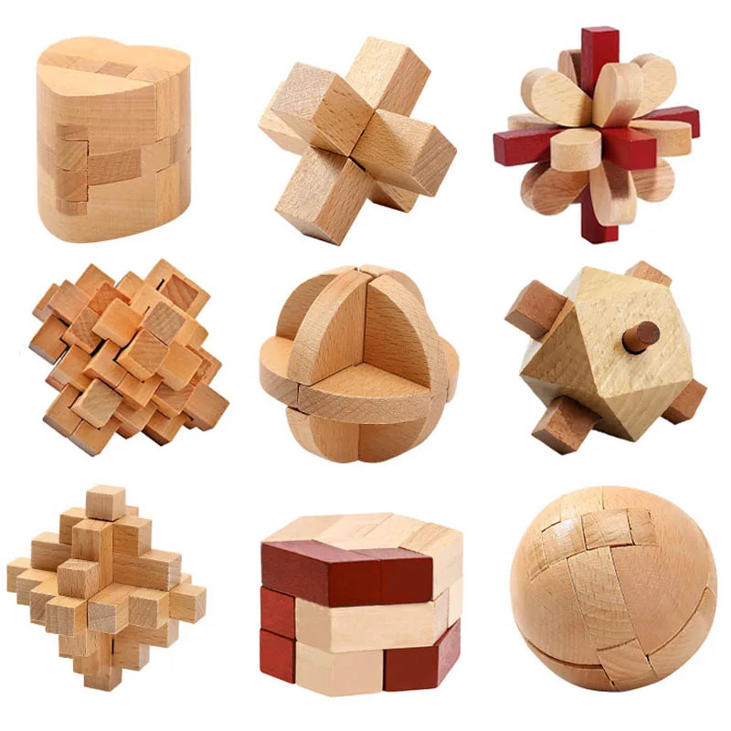 Wooden Luban Lock Unlock Interlocking Puzzle Rompecabezas IQ Test Brain Teaser