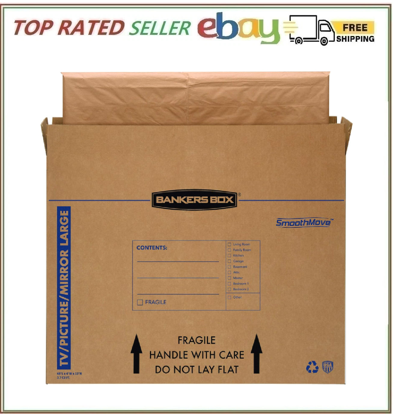Bankers Box SmoothMove TV/Picture/Mirror Moving Box, Large, 48 x 4 x 33 Inches,
