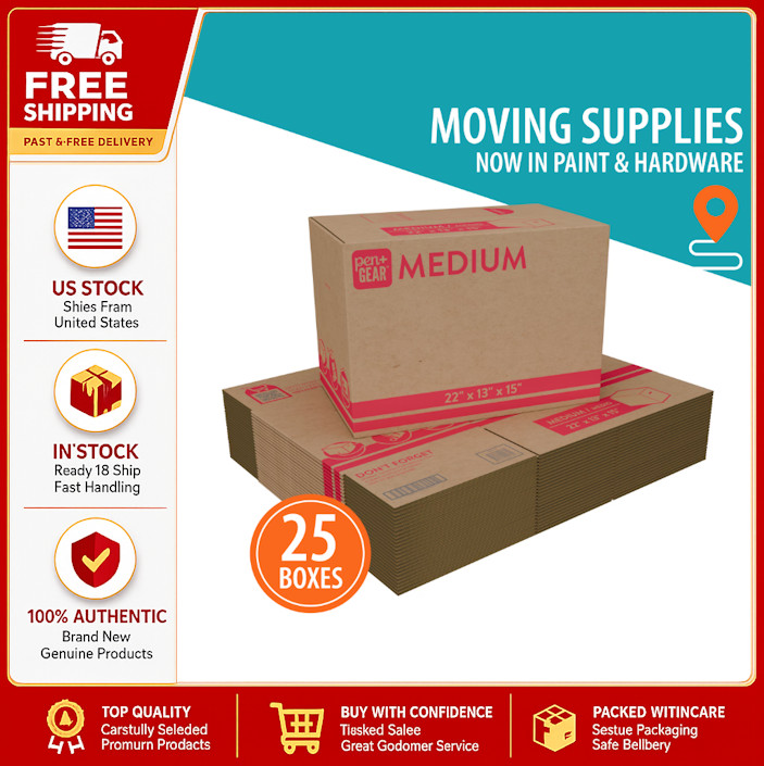 (25 pack) Pen+Gear Medium Moving Boxes, 22 in. L x 13 in. W x 15 in. H, Kraft