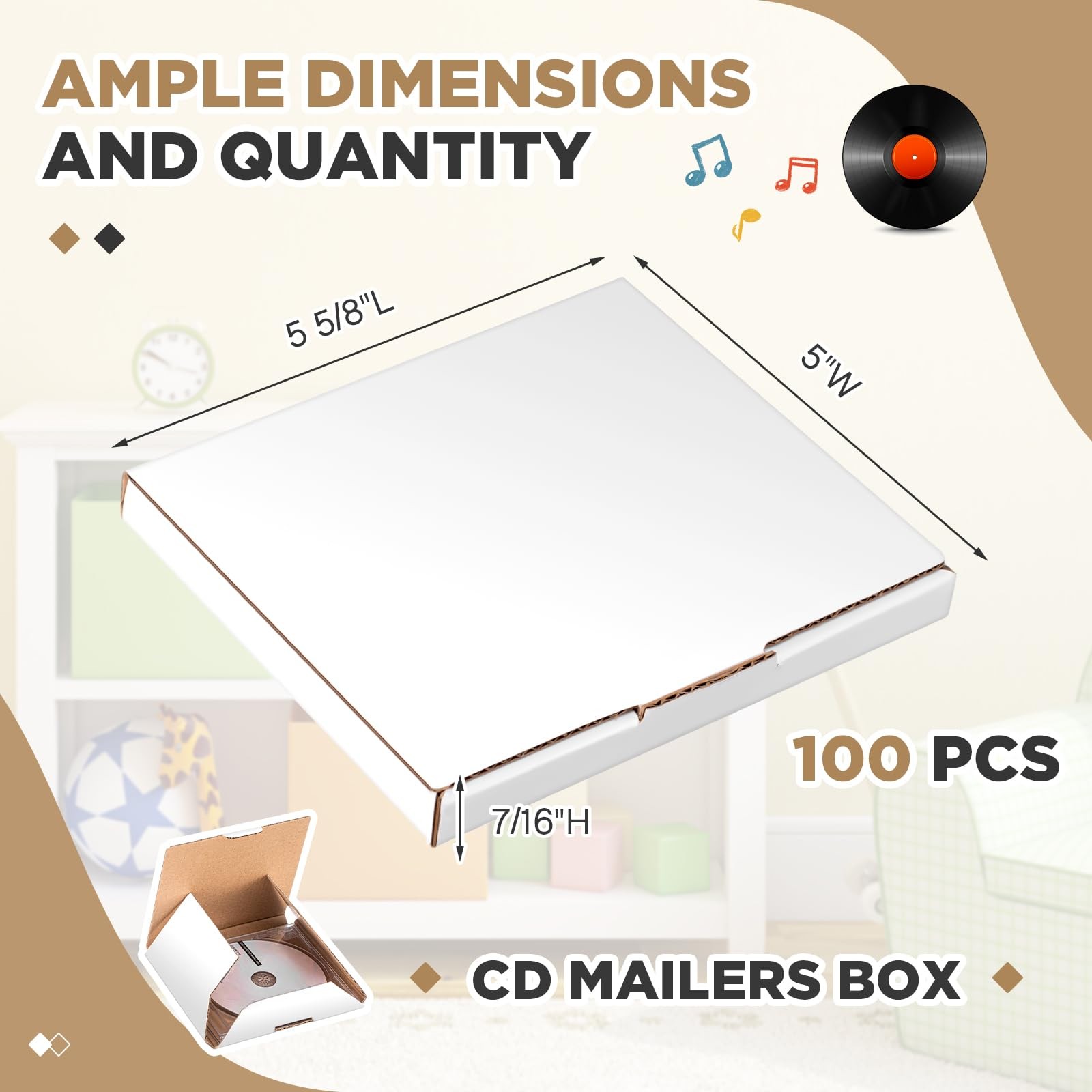 Fuyoooo 100 Pcs 5 5/8l x 5w x 7/16h Cd Mailer Box Cd Shipping Boxes Corrugate