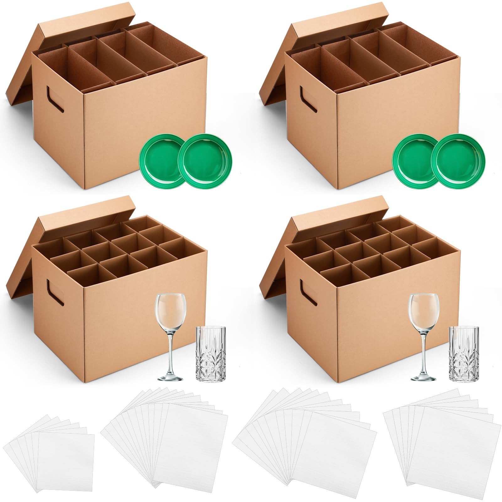 6 Sets Kitchen Moving Boxes with Divider Kits for Dish Glassware Wine Glass P…