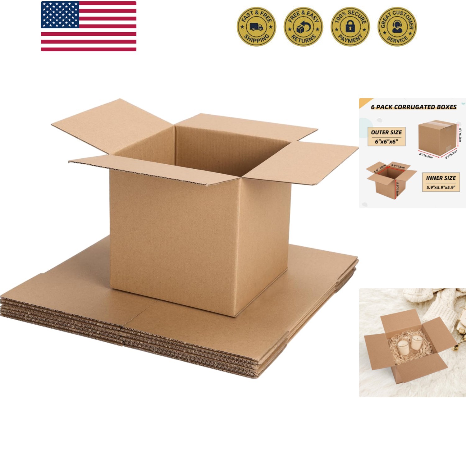 Shipping Boxes Mailers 6x6x6 inches Corrugated Cardboard Small Packing Kraft …