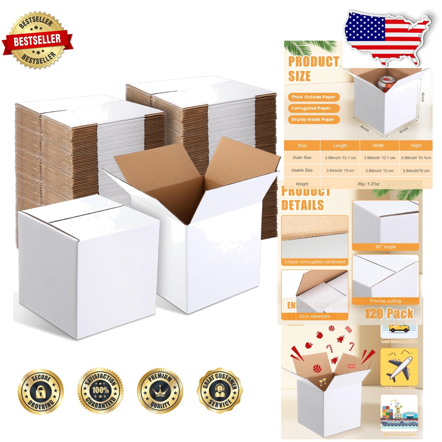 Bulk 120 Pack 4x4x4″ White Corrugated Mailers – Ideal for Crafts, Gifts & Moving