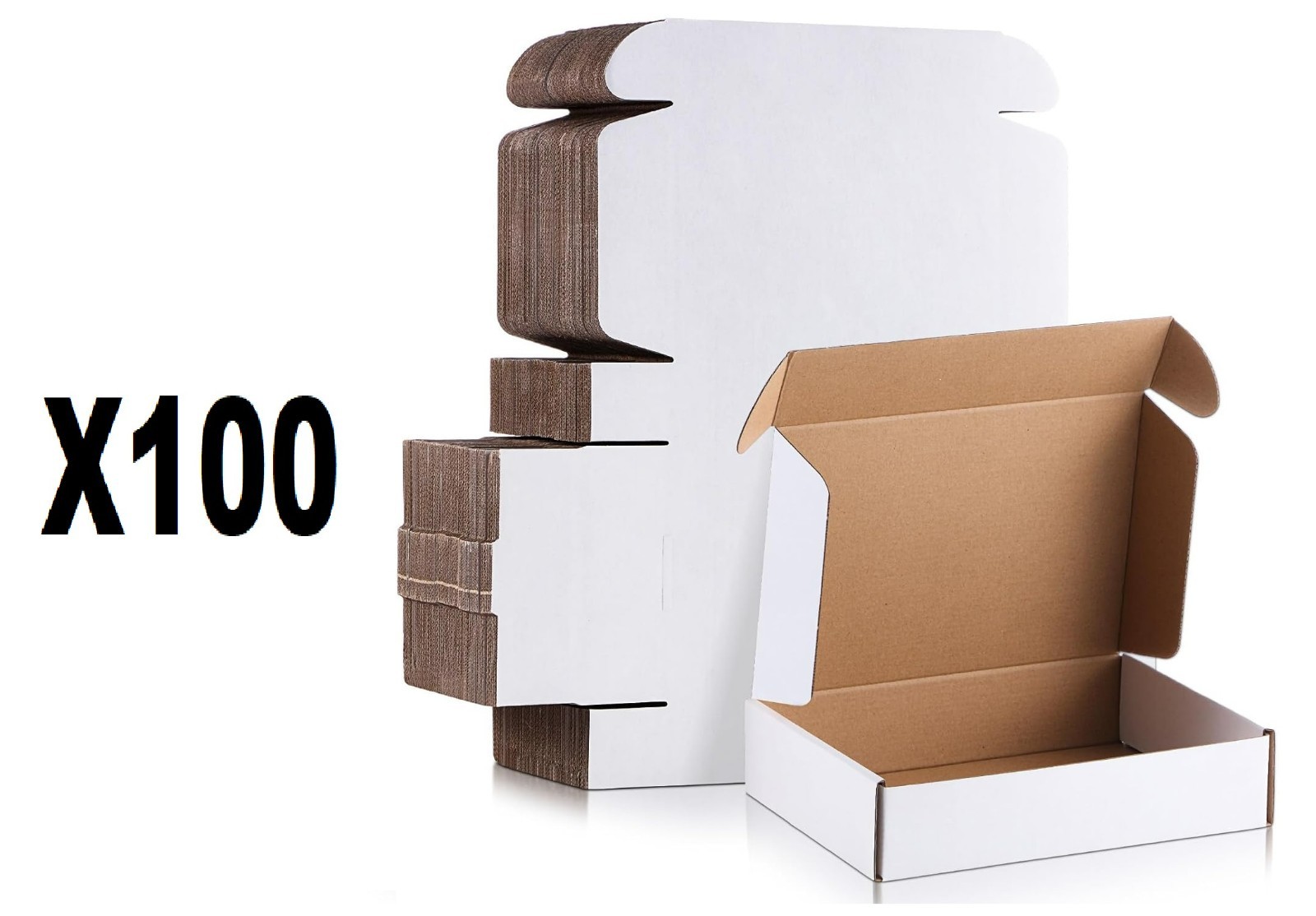13x10x2 Shipping Boxes Set of 100, White Small Corrugated Cardboard, Mailer Box