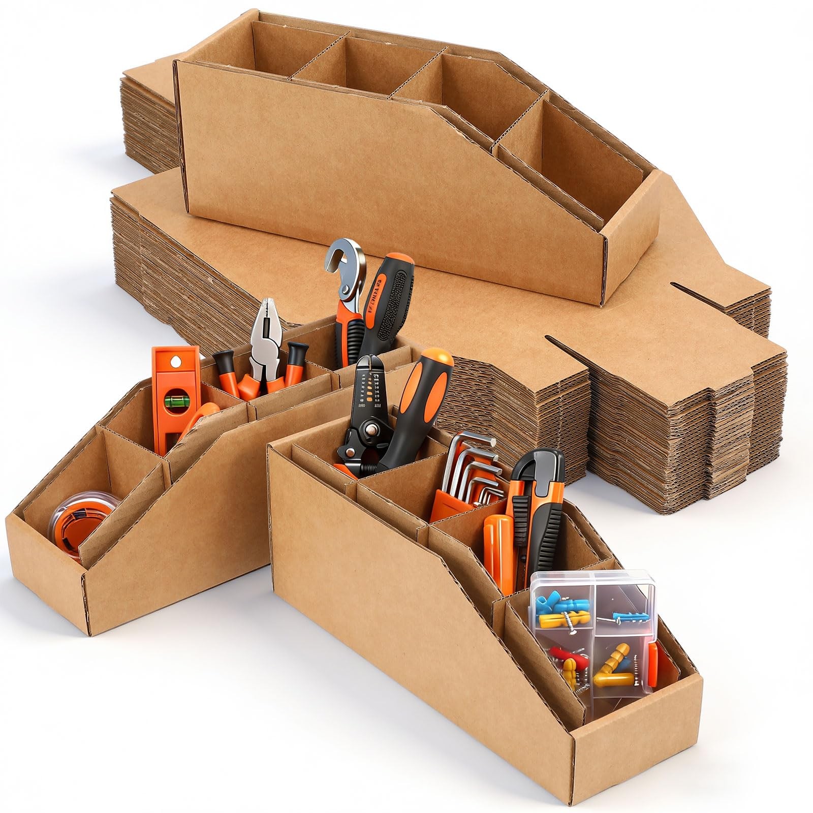 Resholder 30 Pcs Cardboard Storage Parts Bins Open Top Corrugated Cardboard S…