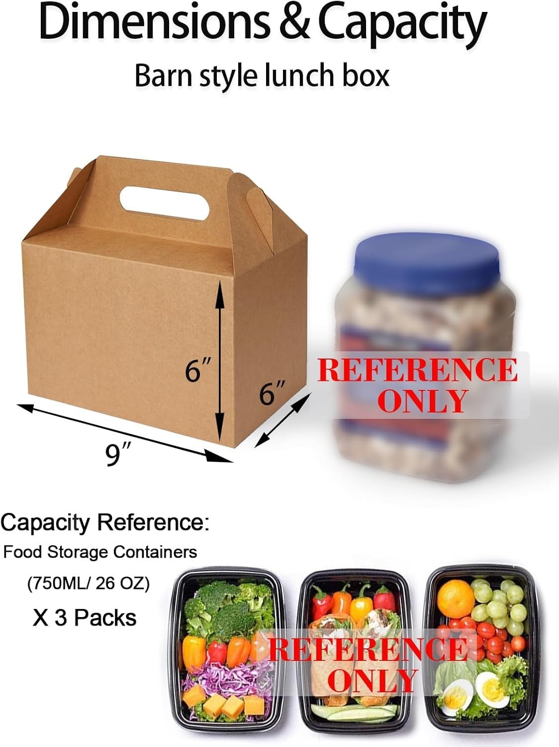 30 CT 9x6x6 Large Box Lunch Boxes Cardboard Paper with Handles Kraft Brown, G…