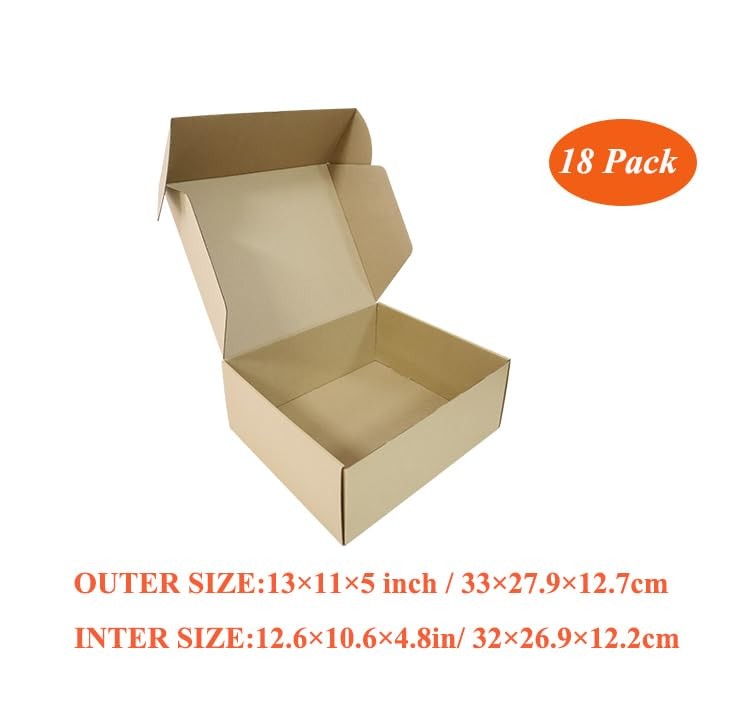 13x11x5 inches pack of 18 shipping boxes, Brown Corrugated Cardboard Mailer B…