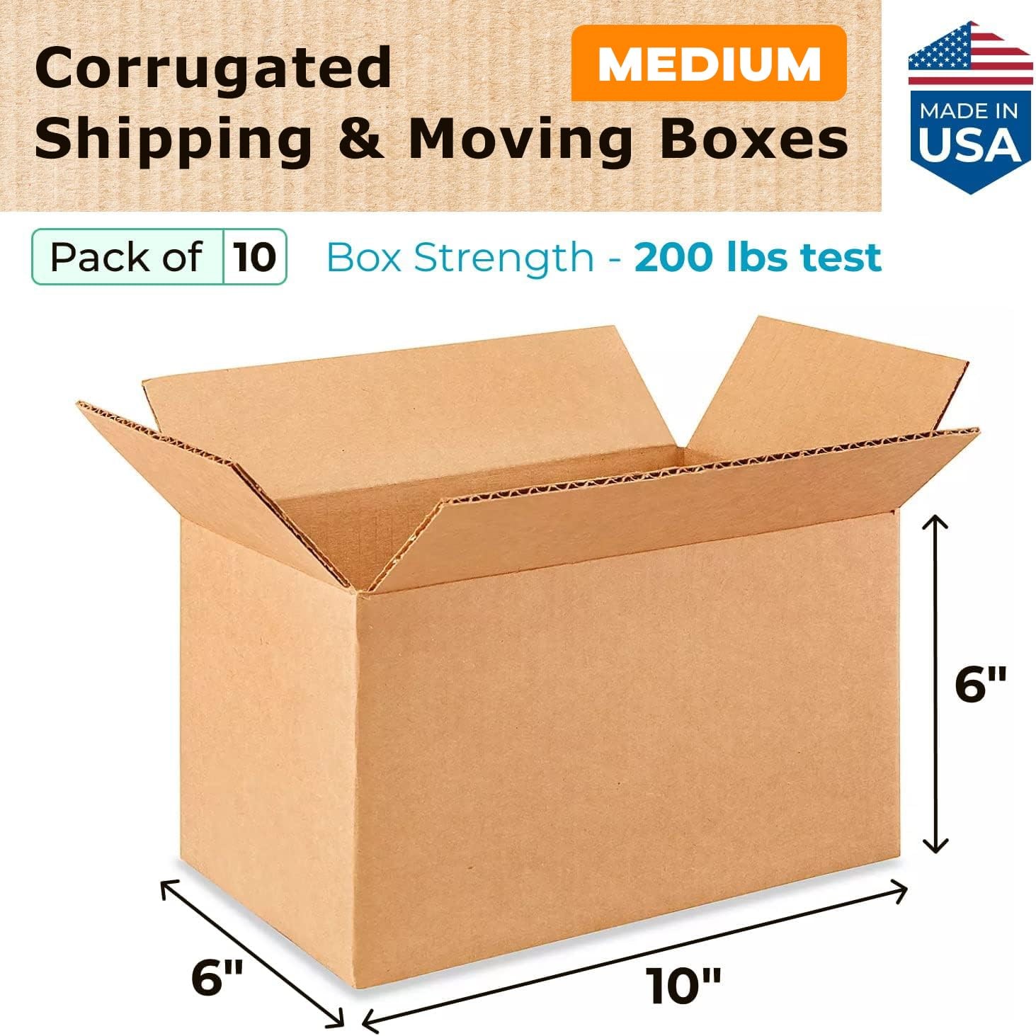 Medium Moving & Shipping Boxes 10x6x6 inches (10-Pack) – Extra Strength 200 l…