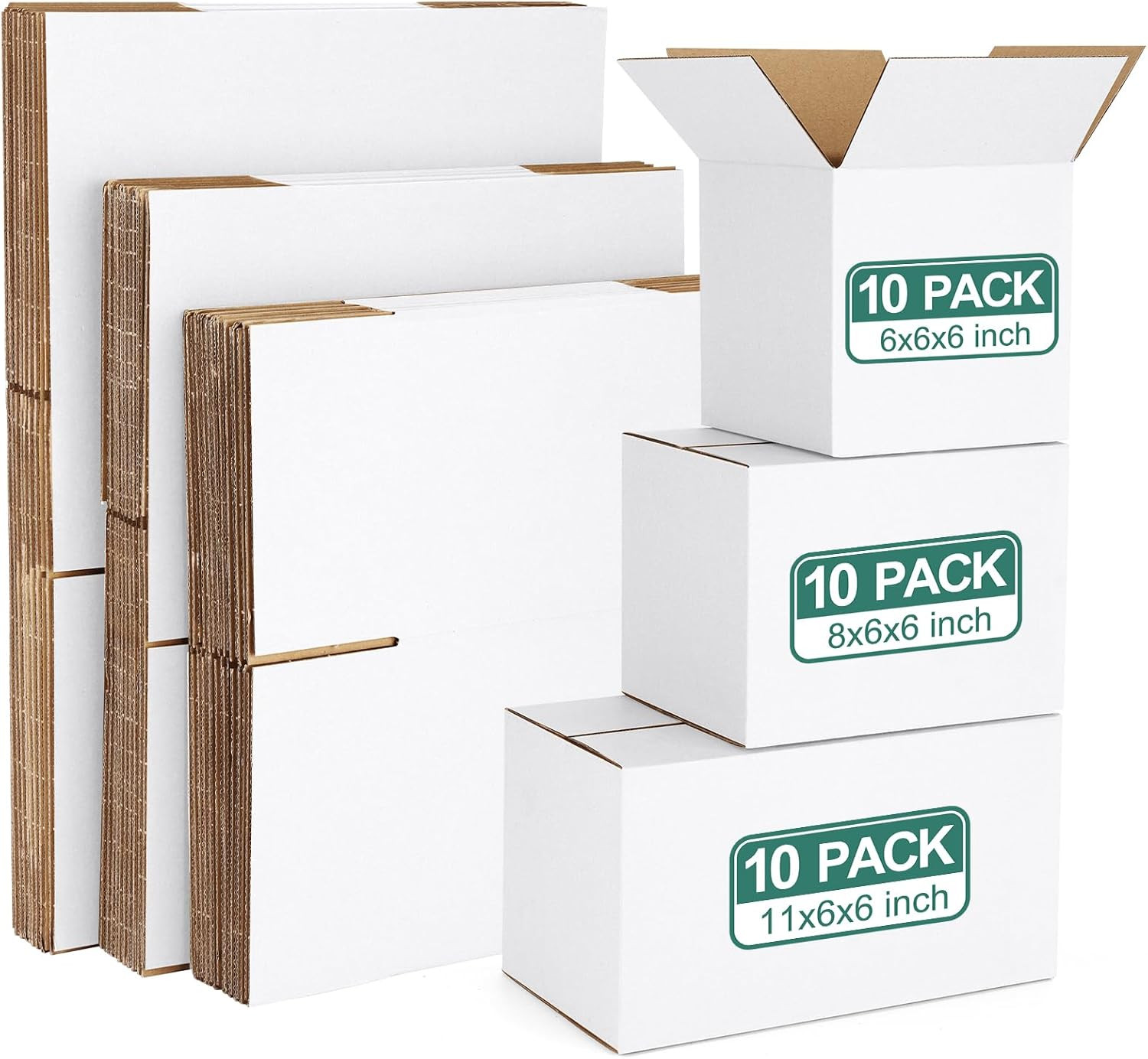 30 Pack Small Shipping Boxes Assorted Sizes, White Corrugated Box Mailers