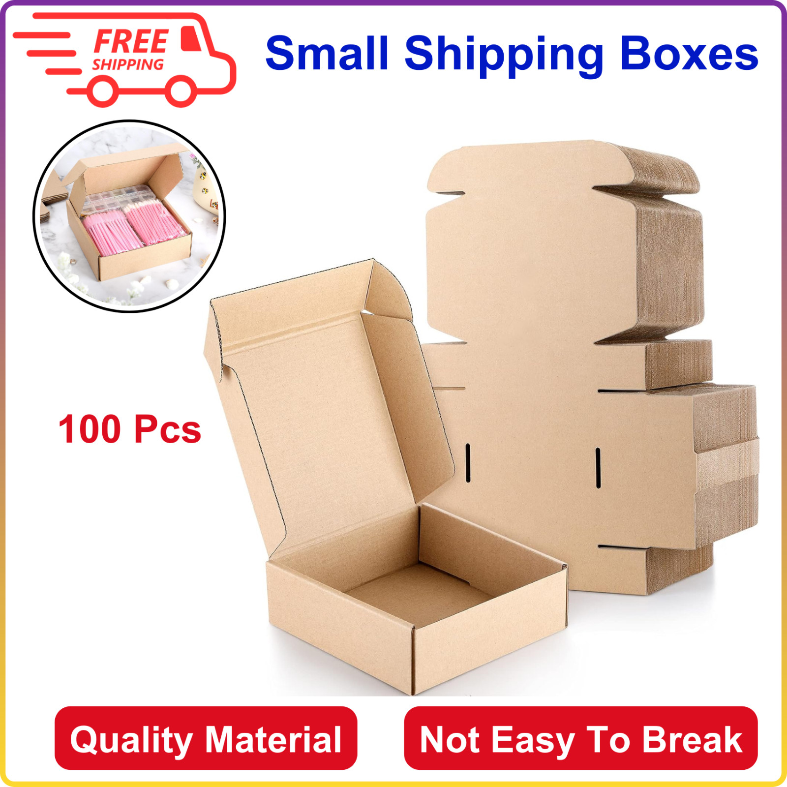 100 Pcs Small Shipping Boxes 6 x 6 x 2 Inches Christmas Gift Shipping Corrugated