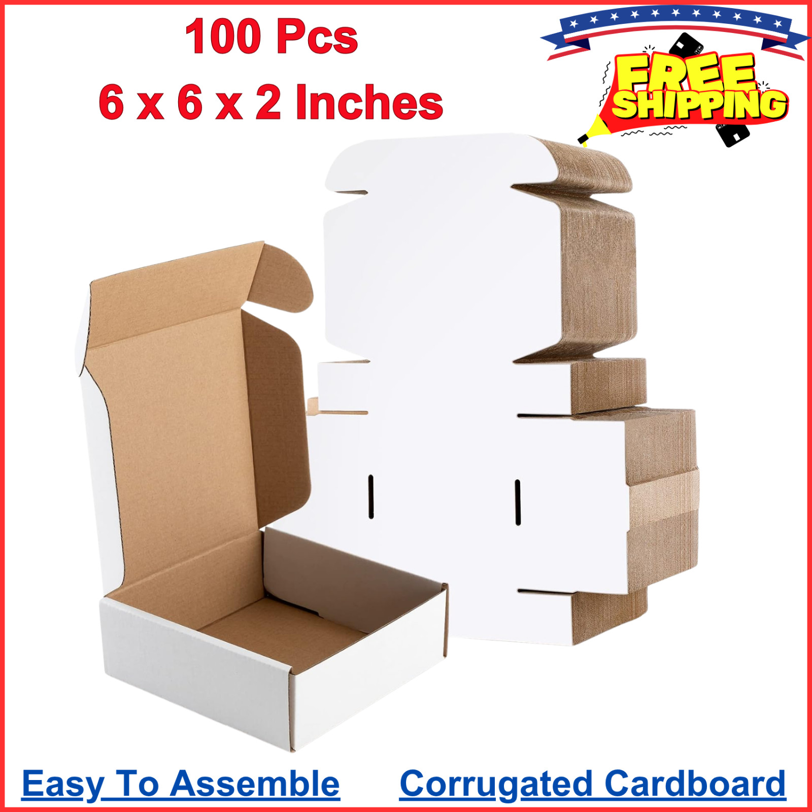 100 Pcs Shipping Boxes 6 x 6 x 2 Inch Corrugated Cardboard Boxes Small Mailing