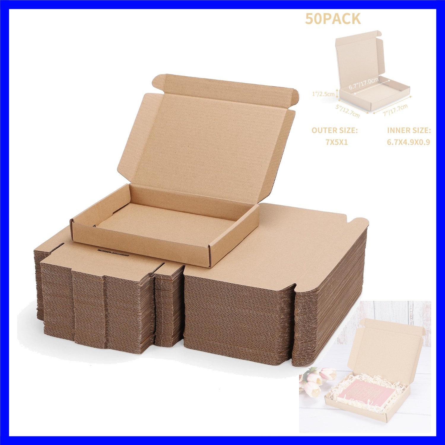 7x5x1 inch Shipping Boxes Bulk 50 Pack Brown, Tab Lock Tuck Top Mailer Boxes …