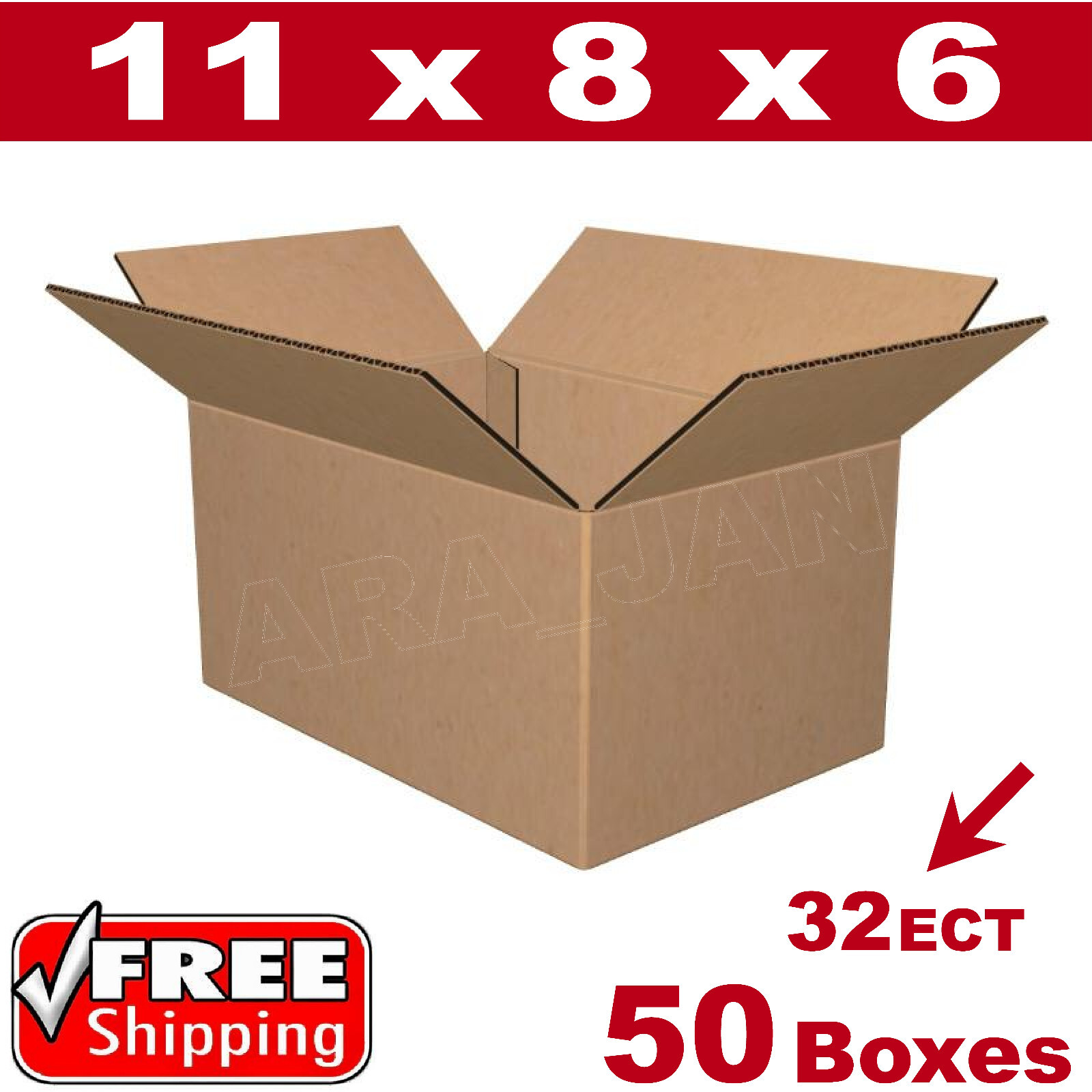 50- 11x8x6 Cardboard Boxes Mailing Packing Shipping Box 32ECT Corrugated Carton