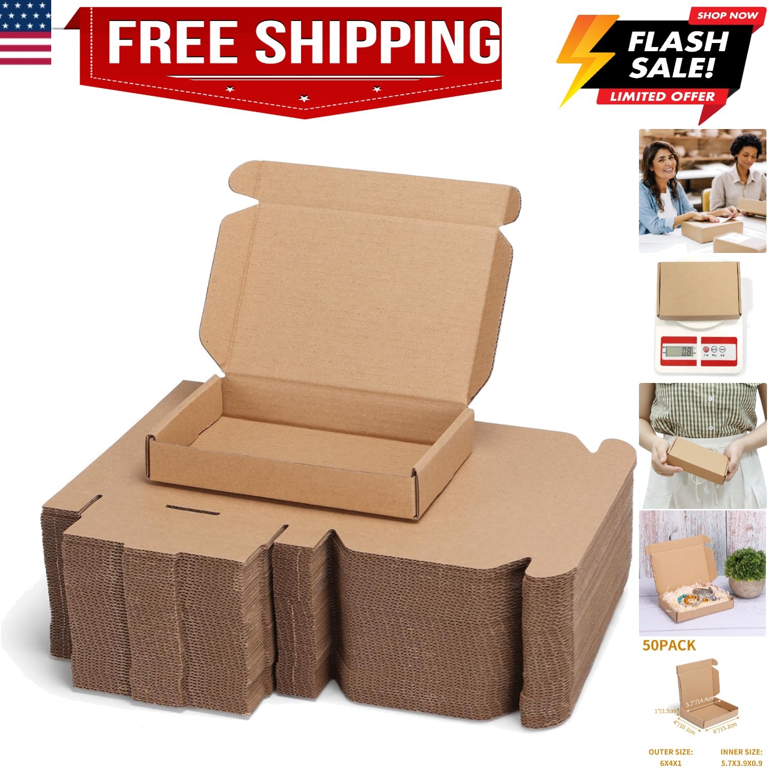 6x4x1 inch Shipping Boxes Bulk 50 Pack Brown, Tab Lock Tuck Top Mailer Boxes …