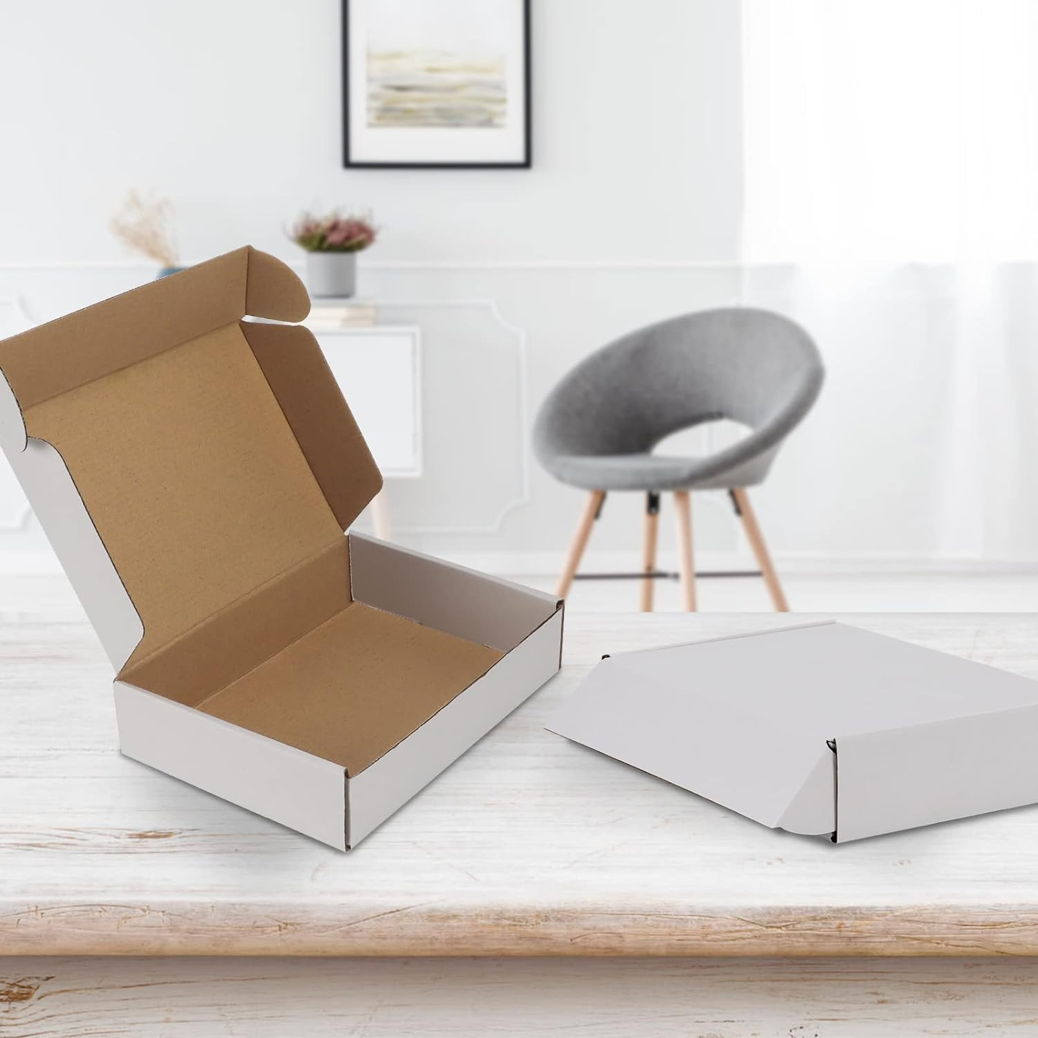 9X6X2 Inches Shipping Boxes Set of 50, White Corrugated Cardboard Box Literature