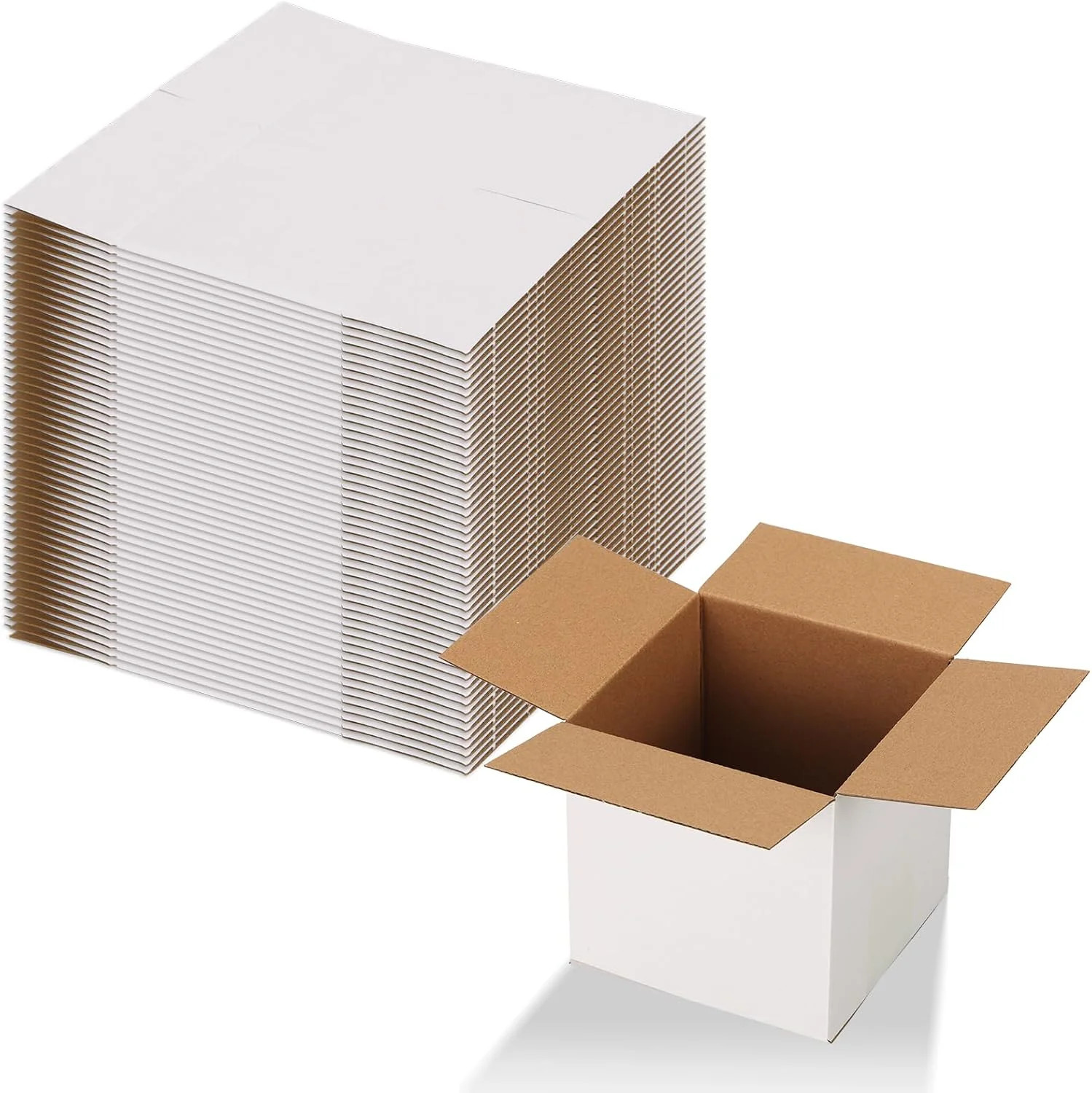 Calenzana 5x5x5 Inches Shipping Boxes Set of 50, White Corrugated Cardboard Box
