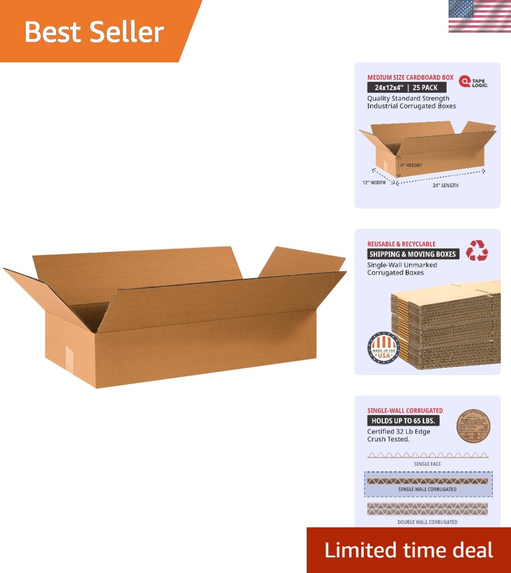 24x12x4 Flat Corrugated Boxes Kraft 25