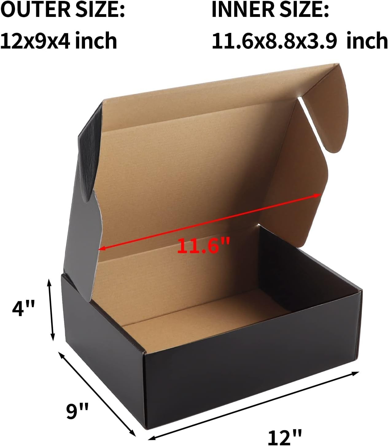 Transport with Confidence: 12x9x4 Black Shipping Boxes – 20 Count, Safe & Strong