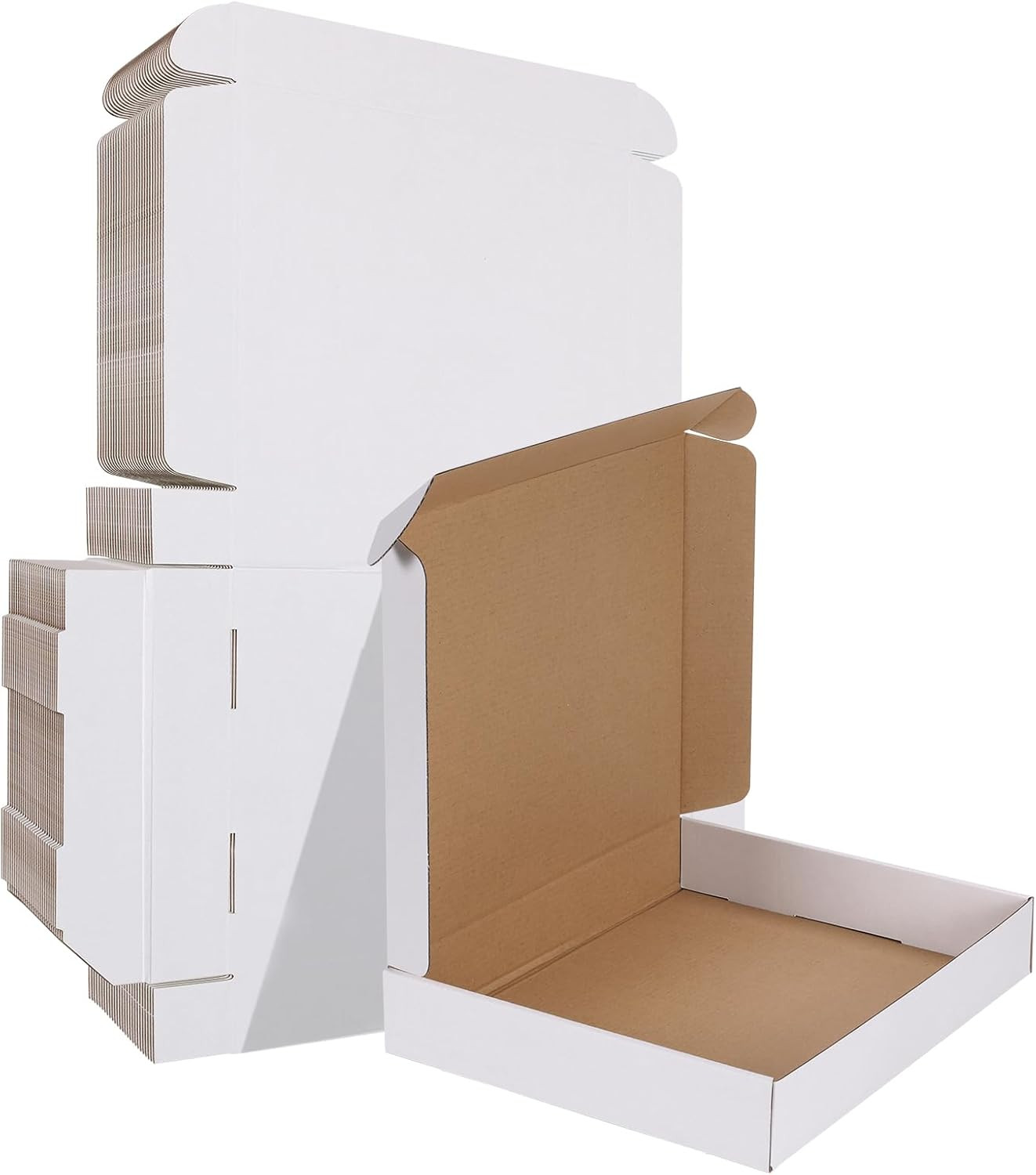 12X10X2 Inches Shipping Boxes Set of 25, White Corrugated Cardboard