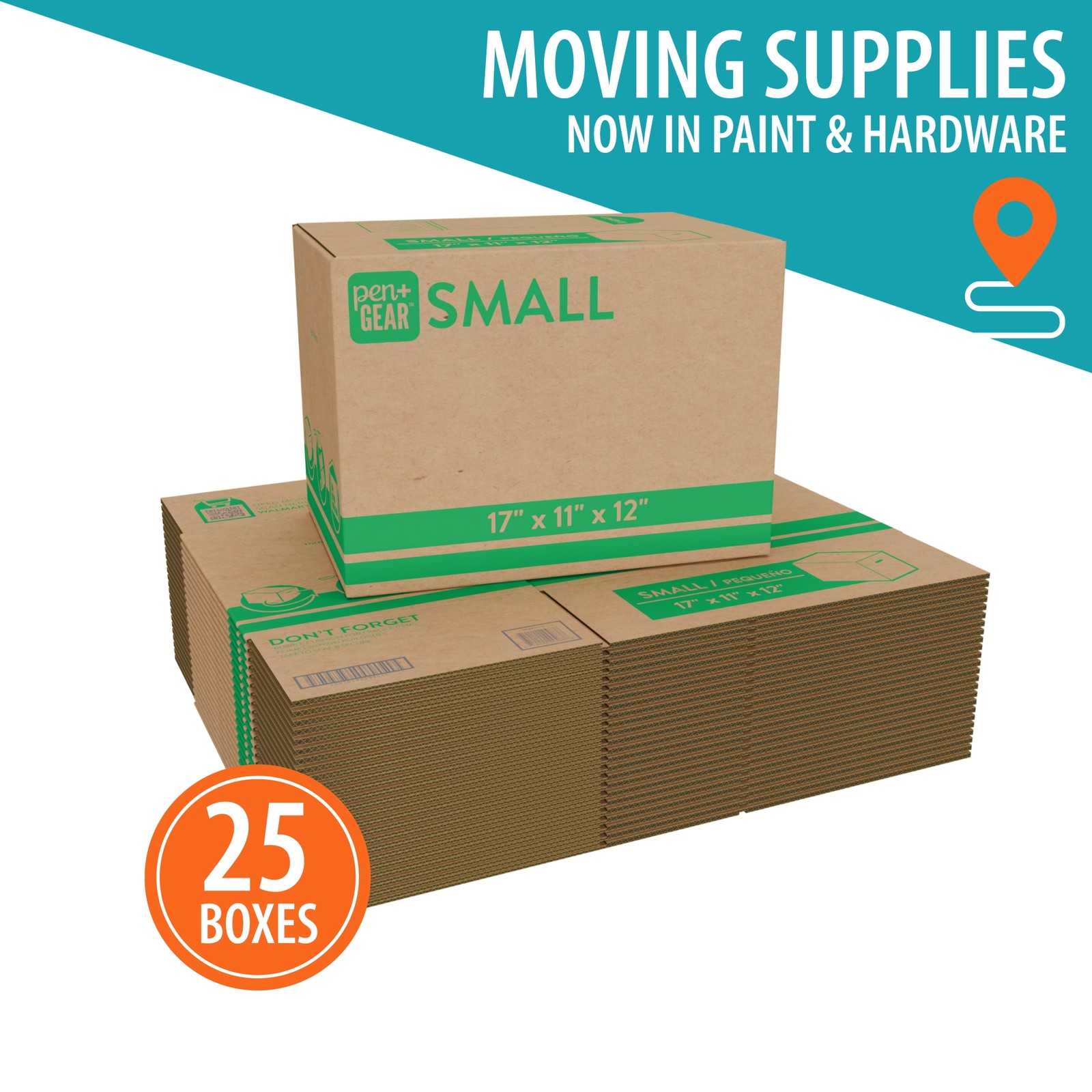 (25 pack) Pen+Gear Small Moving Boxes, 17 in. L x 11 in. W x 12 in. H, Kraft
