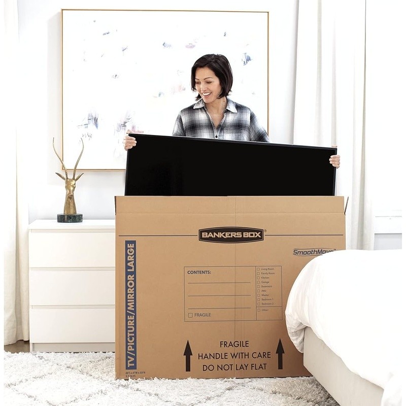 Box Large up to 55″ TV/Picture/Mirror Moving Box 4 Pack, 48-in x 4-in x 33-in