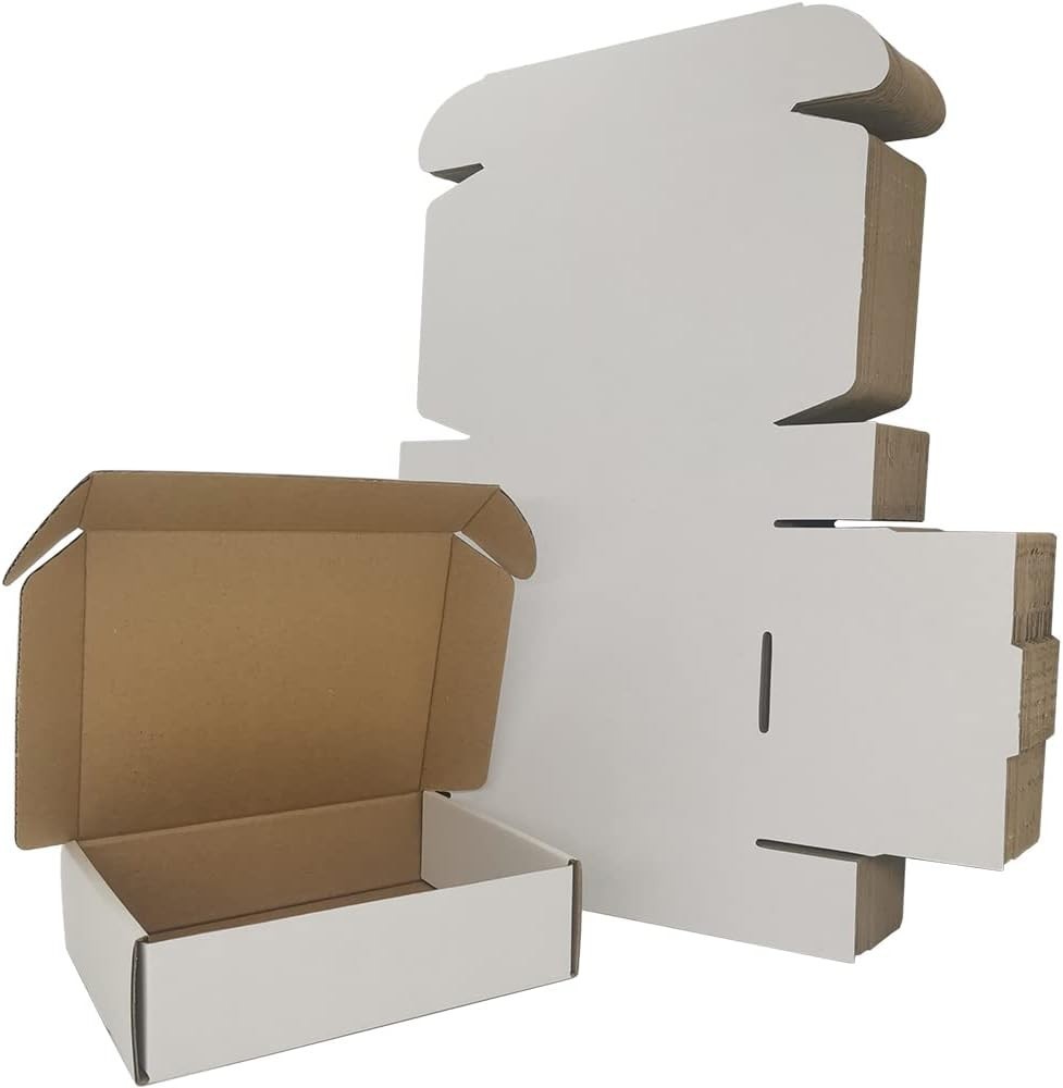 50 Pack 7X6X2” Small Shipping Boxes, White Corrugated Cardboard Literature Mail