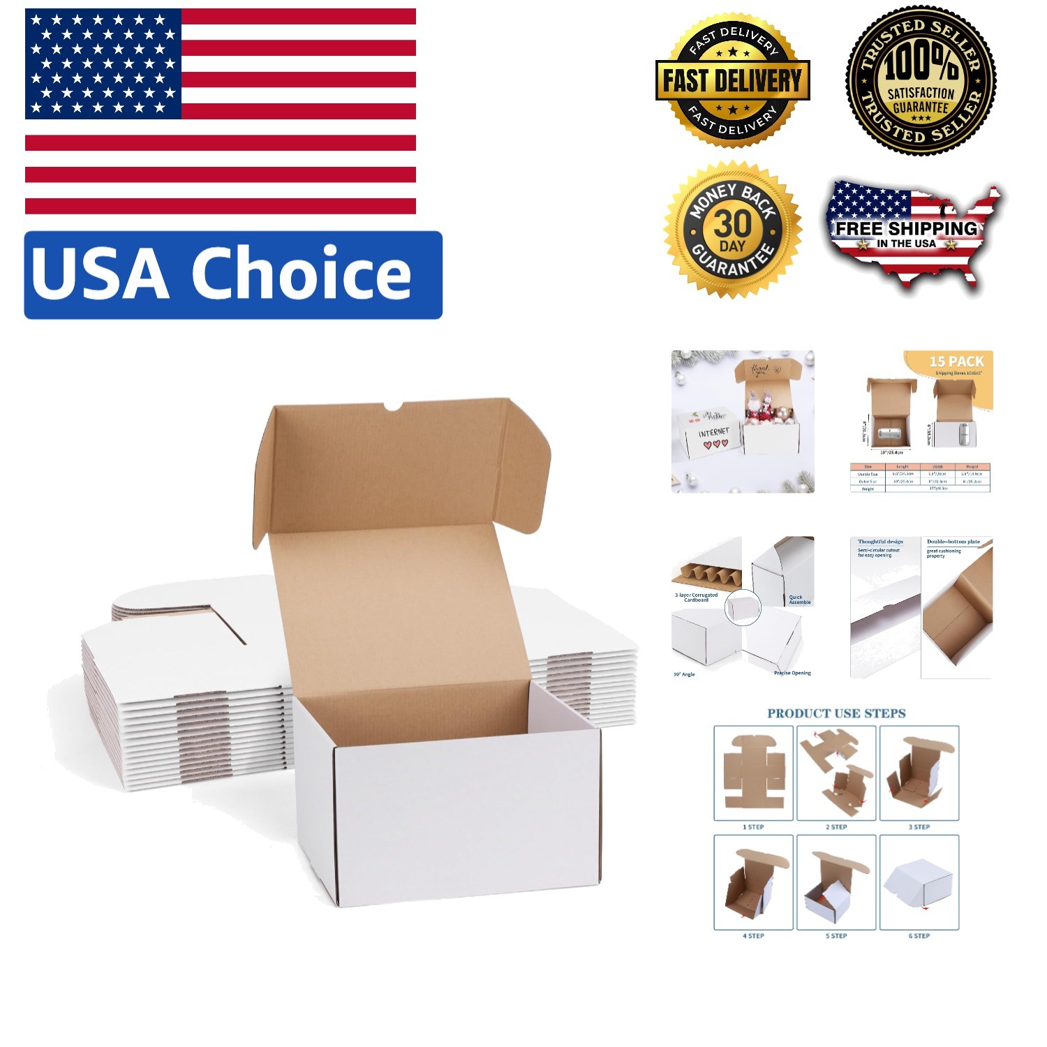 Durable Self-locking White Shipping Boxes 10x8x6 – Perfect for Gifts and Mailing