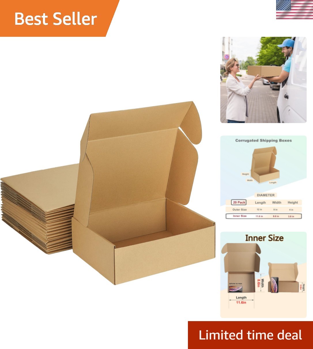 Pack of 20 12x9x4 Inches Corrugated Cardboard Shipping Boxes – Eco-Friendly