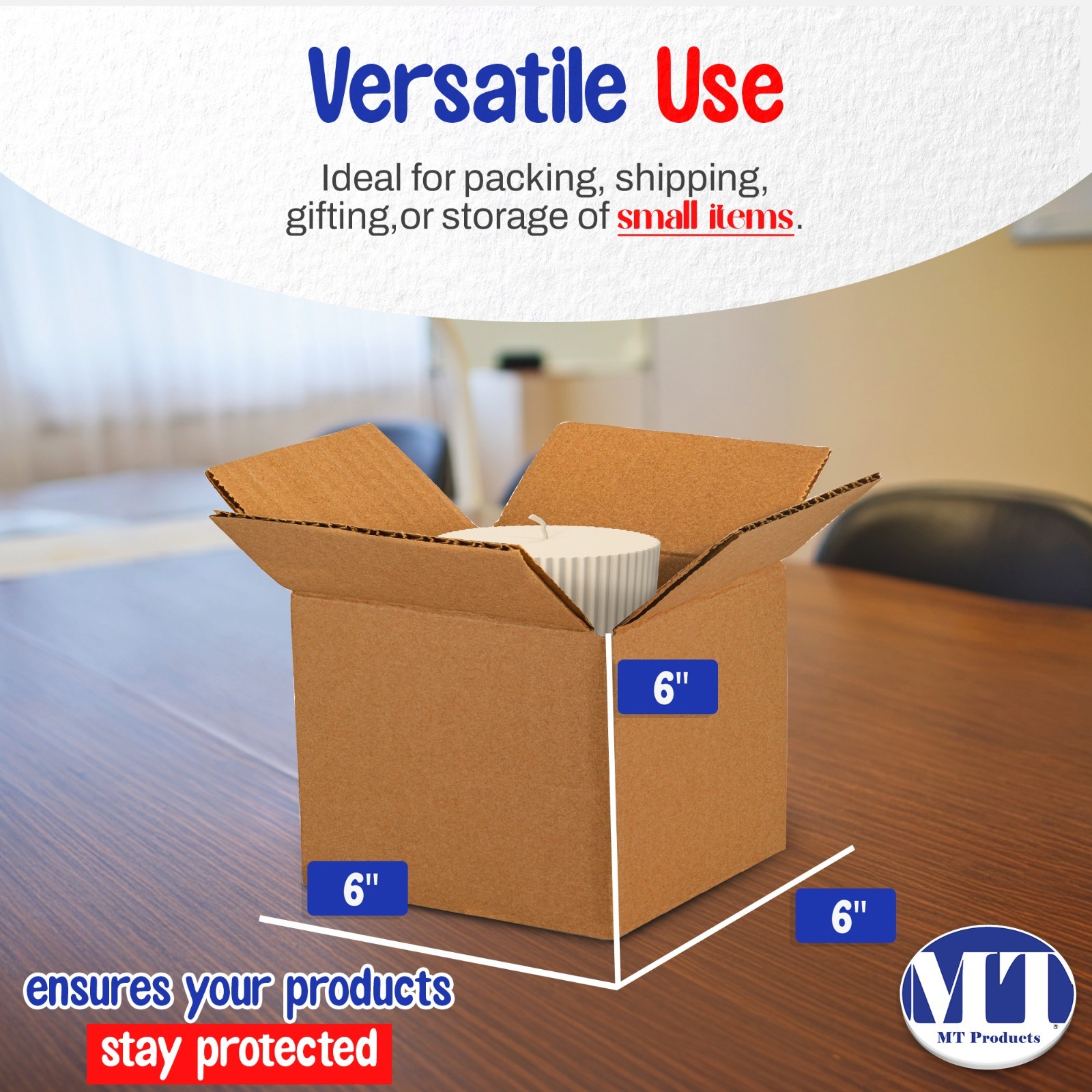 MT Products Brown Corrugated Cardboard Shipping Boxes 6″ x 6″ x 6″ – Pack of 10