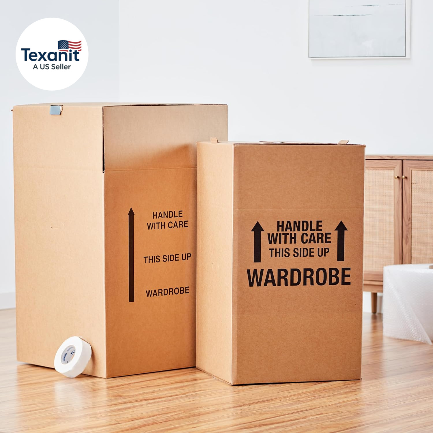 Sturdy Wardrobe Moving Boxes with Hanger Bar for Packing Clothes, Easy to Assemb